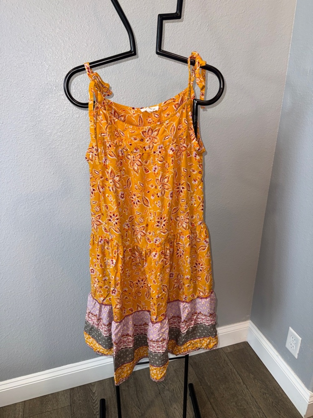 beachlunchlounge Mustard Yellow Floral Dress with Pink Accents